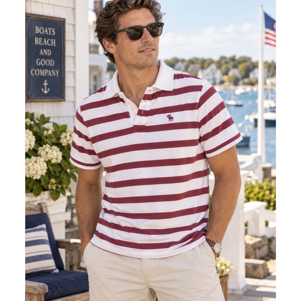 Vintage Abercrombie & Fitch Unisex Muscle Rugby Polo Shirt Red White Striped M
